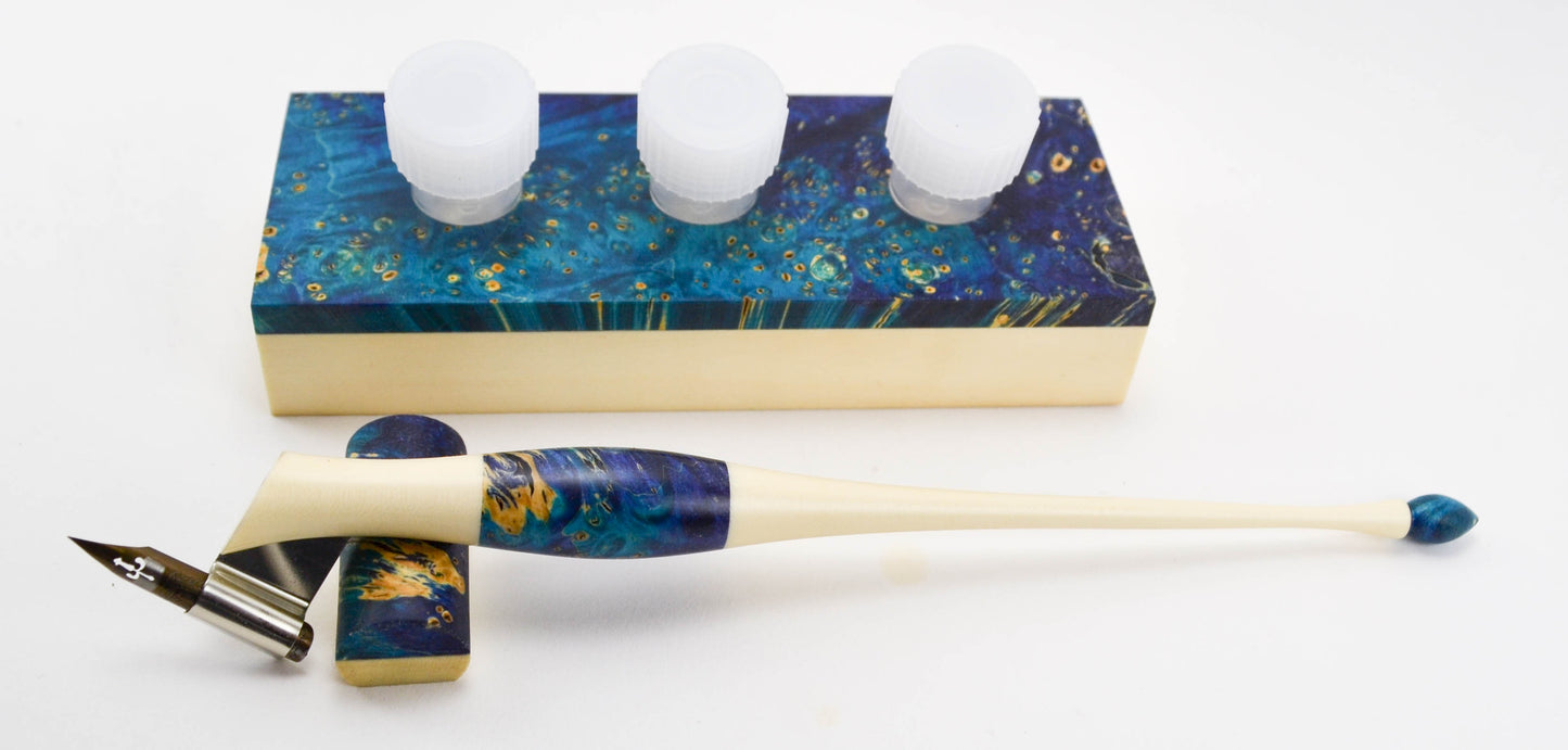 Box Elder Burl & Holly Pen Holder Desk Set