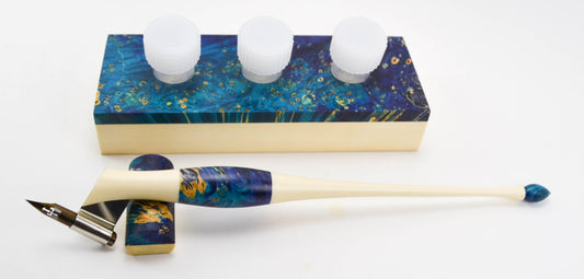 Box Elder Burl & Holly Pen Holder Desk Set